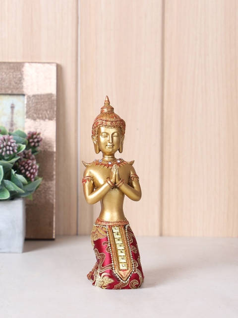 

TAYHAA Gold-Toned & Red Kneeling Buddha Showpiece