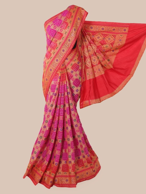 

Pothys Pink Pure Silk Woven Design Bandhani Saree