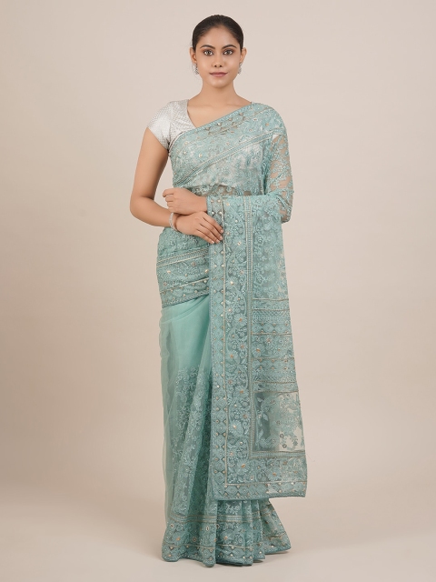 

Pothys Blue Embroidered Net Saree