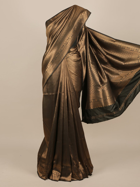 

Pothys Black & Gold-Toned Jute Silk Woven Design Saree