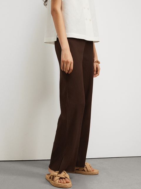 

H&M Women Brown Straight Fit Ribbed Trousers