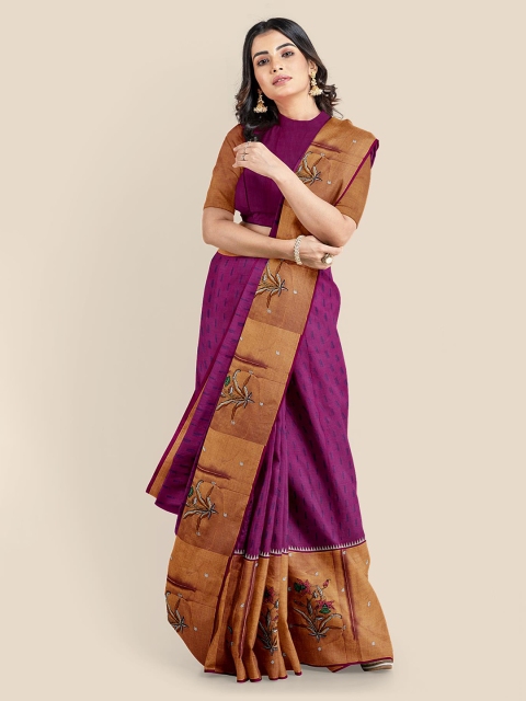 

Kalamandir Purple Woven Design Cotton Blend Saree