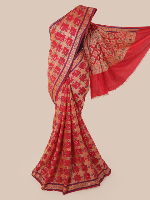 

Pothys Red Pure Silk Woven Design Bandhani Saree