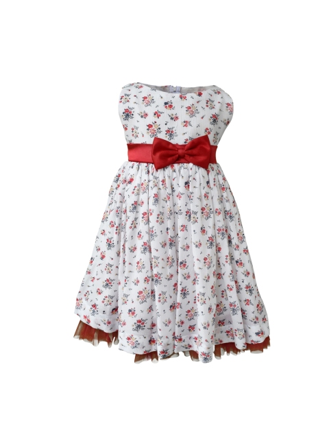 

Faye Girls White & Red Floral Print Fit and Flare Dress
