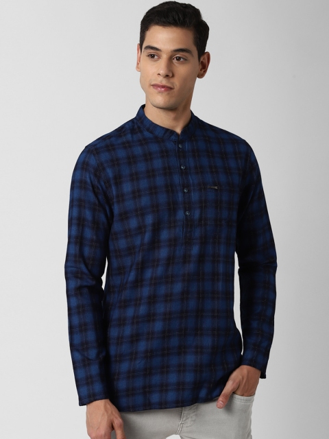 

Peter England Men Navy Blue & Black Printed Cotton Kurta