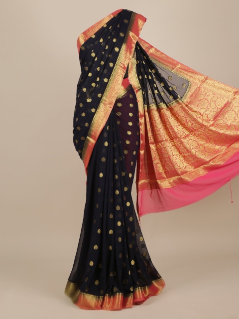 

Pothys Navy Blue Woven Design Poly Georgette Saree