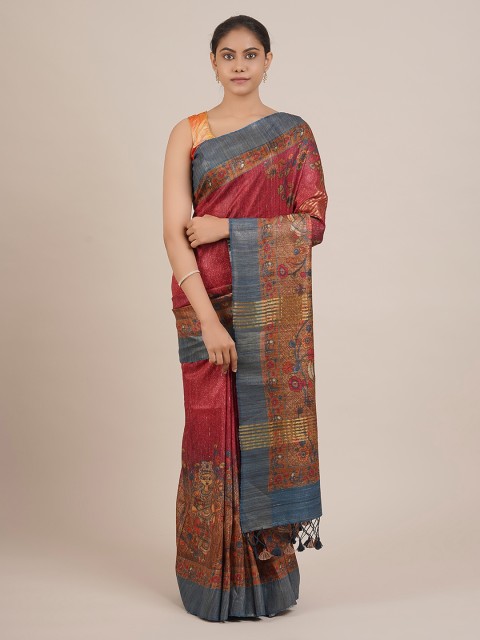 

Pothys Red Printed Jute Silk Saree