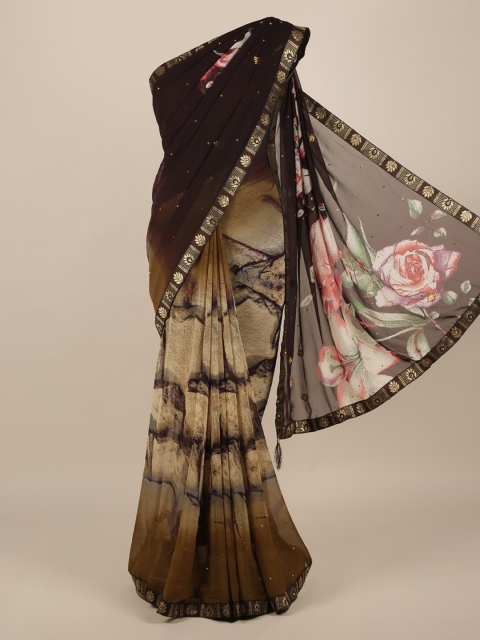 

Pothys Brown Printed Poly Chiffon Saree