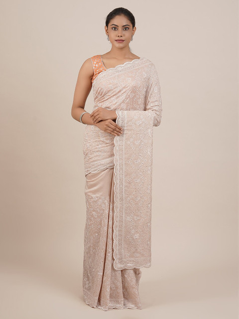 

Pothys Pink Embroidered Pure Georgette Saree