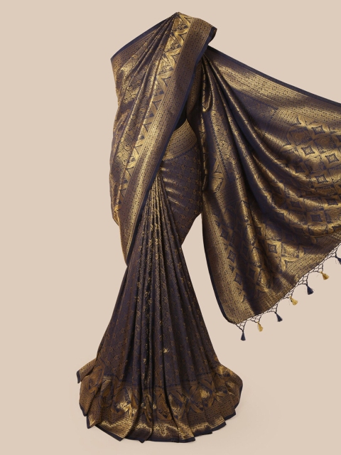 

Pothys Navy Blue & Gold-Toned Pure Silk Woven Design Banarasi Saree
