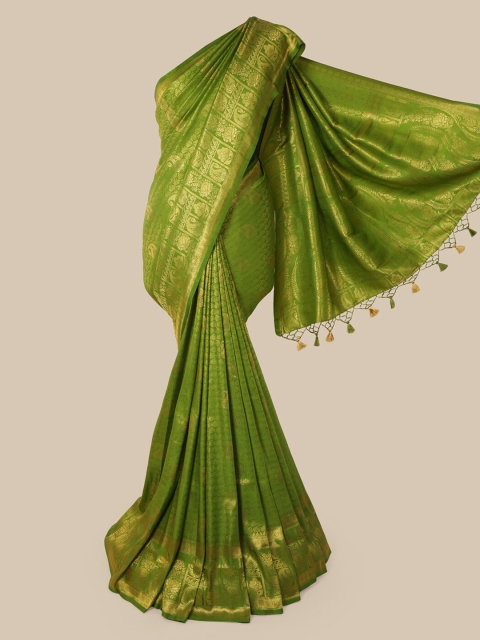 

Pothys Green & Gold-Toned Pure Silk Woven Design Banarasi Saree