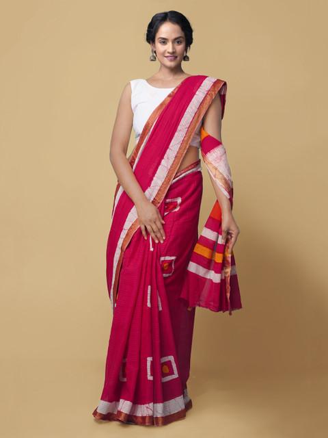 

Unnati Silks Red Pure Cotton Printed Handloom Patola Saree