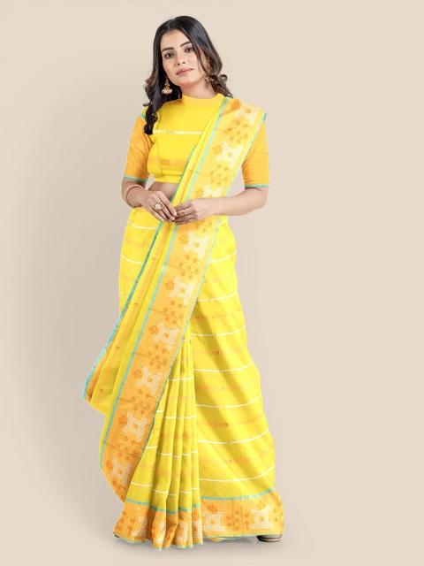 

Kalamandir Yellow Striped Cotton Blend Saree