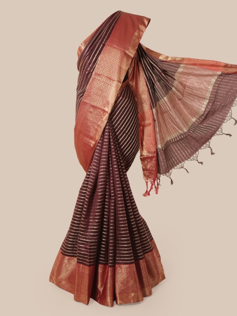 

Pothys Brown Striped Pure Silk Saree