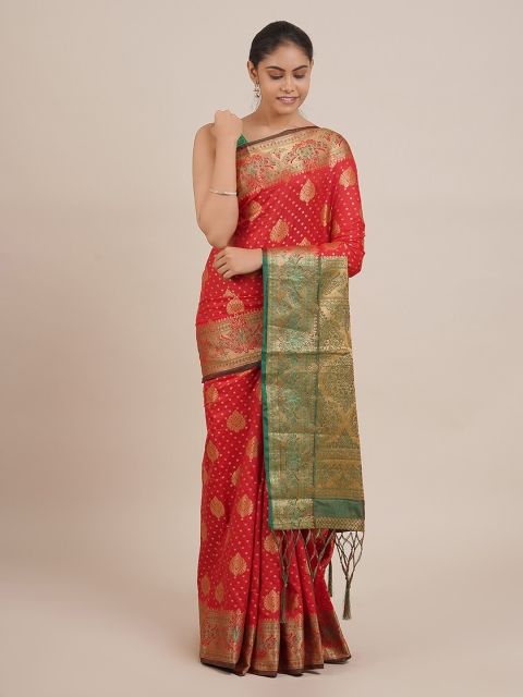 

Pothys Red & Golden Cotton Blend Woven Design Saree