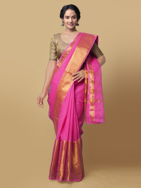 

Unnati Silks Pink Pure Cotton Solid Arani Kanchi Cotton Kanjeevaram Saree