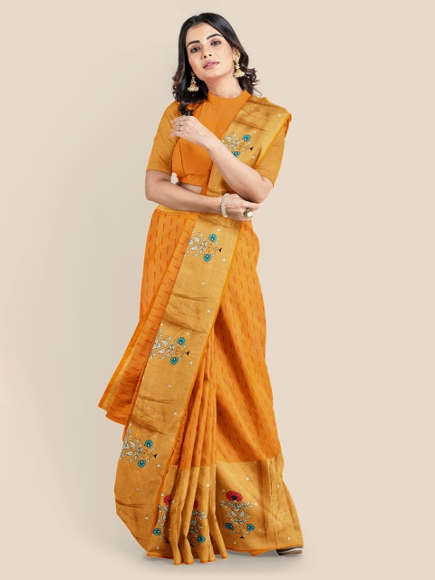 

Kalamandir Orange Printed Cotton Blend Saree