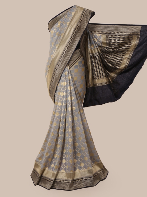 

Pothys Grey & Gold-Toned Pure Silk Woven Design Banarasi Saree