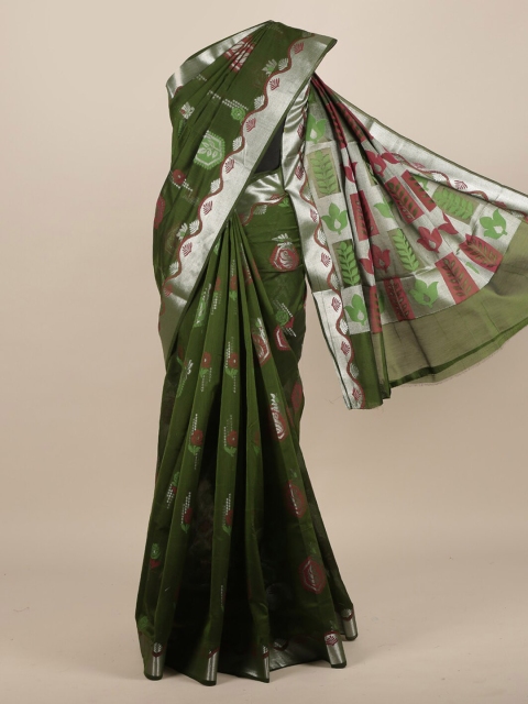 

Pothys Green & Brown Silk Cotton Woven Design Saree