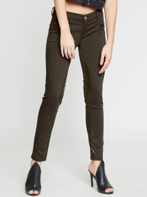 

Madame Women Olive Brown Regular Fit Solid Regular Trousers