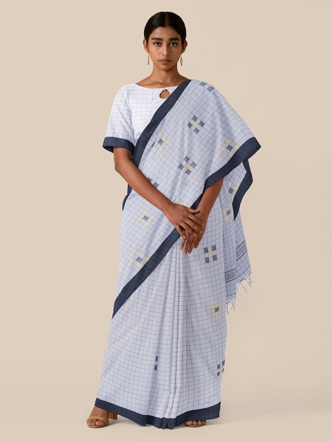

Taneira Off-White Pure Cotton Checked Jamdani Handloom Saree