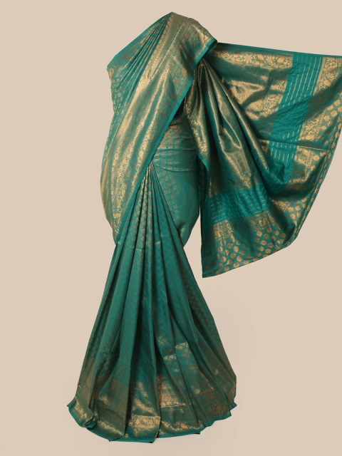 

Pothys Green & Gold-Toned Pure Silk Woven Design Banarasi Saree