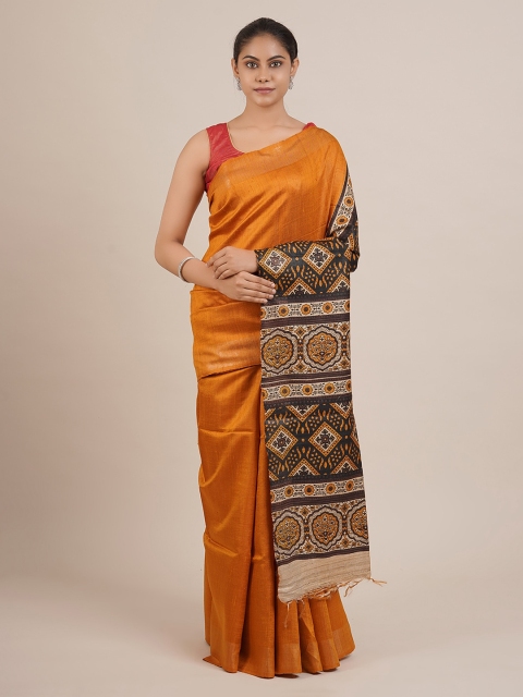 

Pothys Mustard Yellow Solid Pure Silk Saree