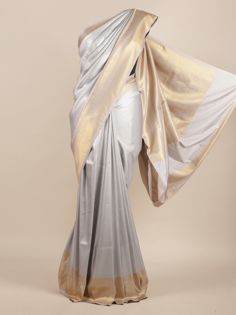 

Pothys Grey & Gold-Toned Jute Silk Woven Design Saree