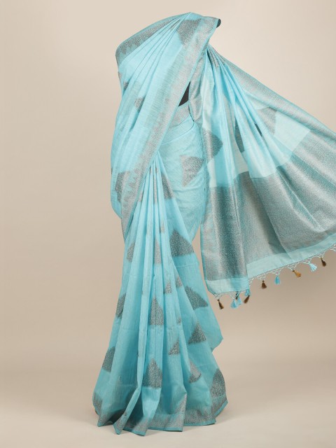 

Pothys Blue & Silver-Coloured Jute Silk Woven Design Saree