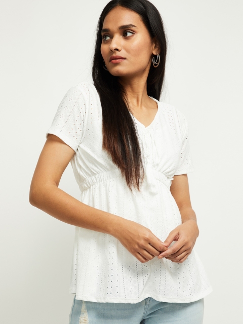 

max Cream-Coloured Self-Design Empire Top