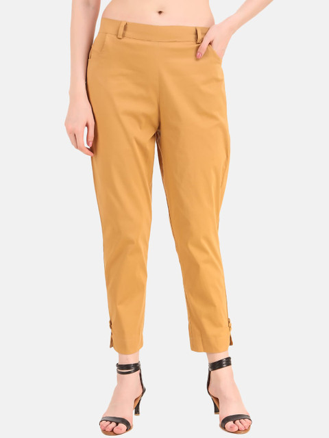 

Aawari Women Camel Brown Regular Fit Solid Regular Trousers