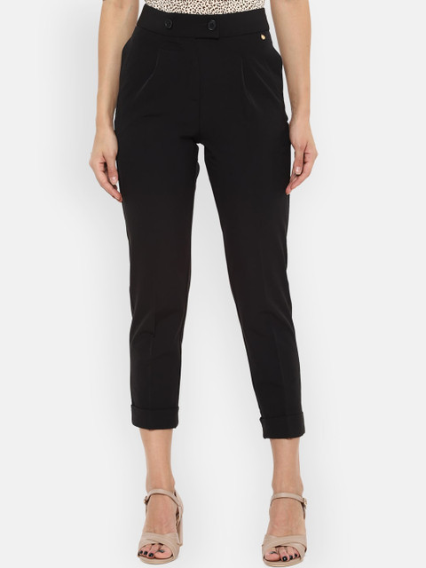 

Van Heusen Woman Women Black Slim Fit Solid Cigarette Trousers
