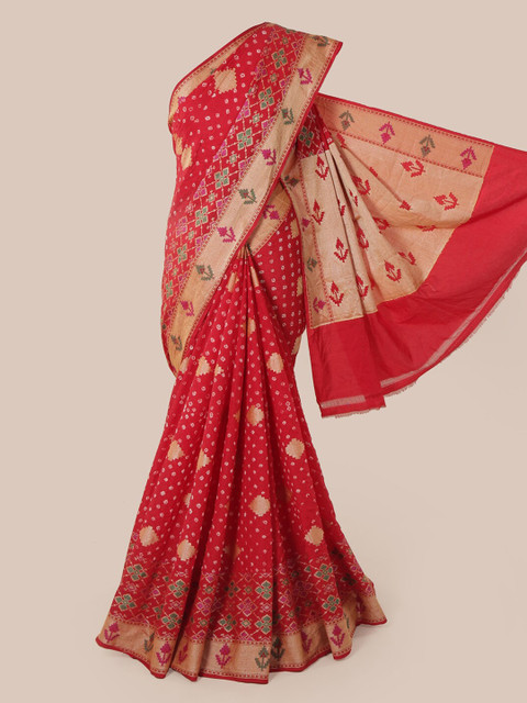 

Pothys Red Pure Silk Printed Bandhani Saree