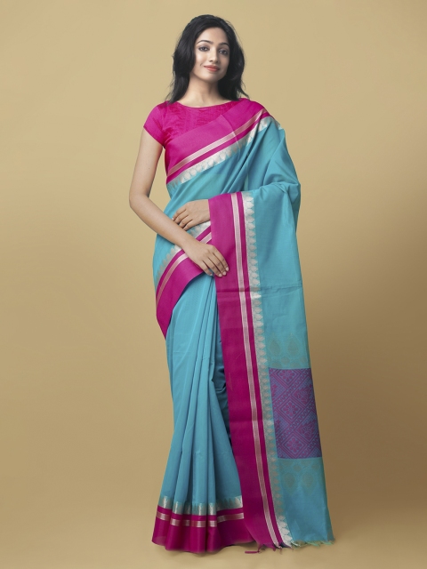 

Unnati Silks Blue Silk Cotton Solid Baluchari Saree
