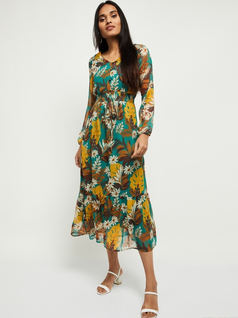 

max Women Green Printed Fit and Flare Dress