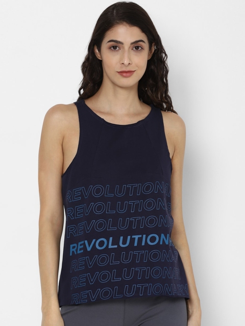 

Allen Solly Woman Navy Blue Printed Pure Cotton Tank Top