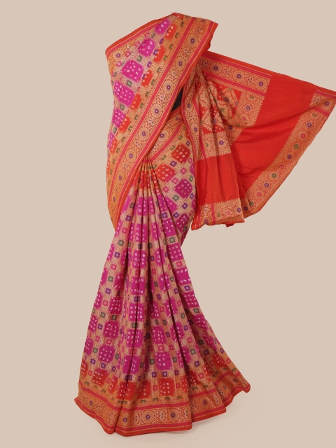 

Pothys Magenta & Orange Pure Silk Printed Bandhani Saree