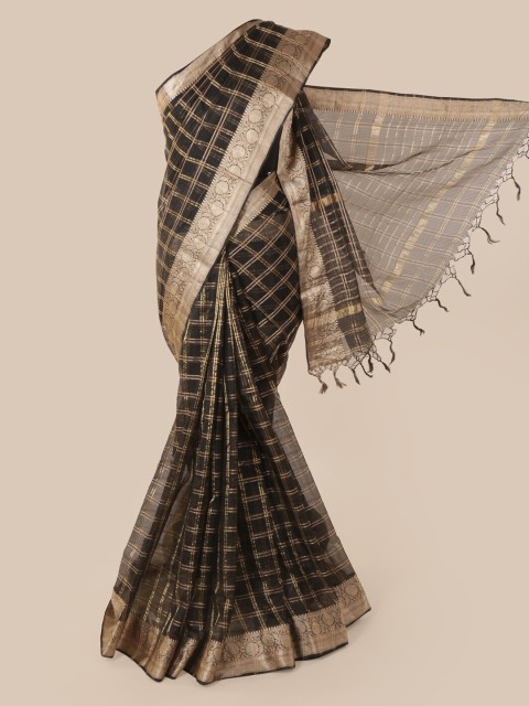 

Pothys Black Checked Pure Silk Saree