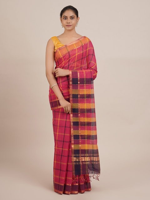 

Pothys Pink & Yellow Pure Cotton Checked Mangalagiri Saree