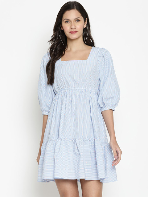 

VANCA ECO Women Blue Striped Fit and Flare Dress