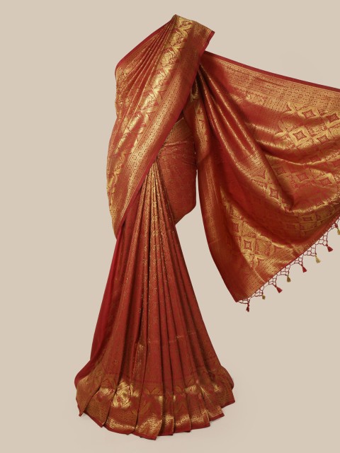 

Pothys Brown & Gold-Toned Pure Silk Woven Design Banarasi Saree