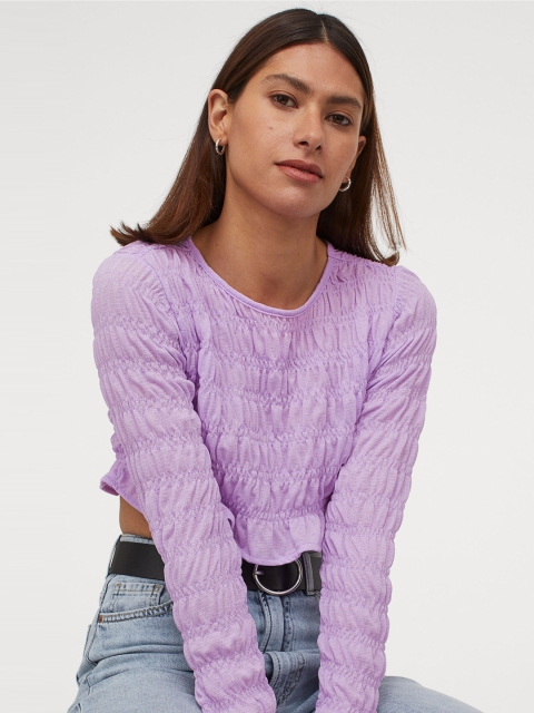 

H&M Women Purple Smocked Jersey Top