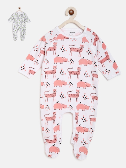 

berrytree Kids Pack Of 2 Printed Organic Cotton Sustainable Romper, Green