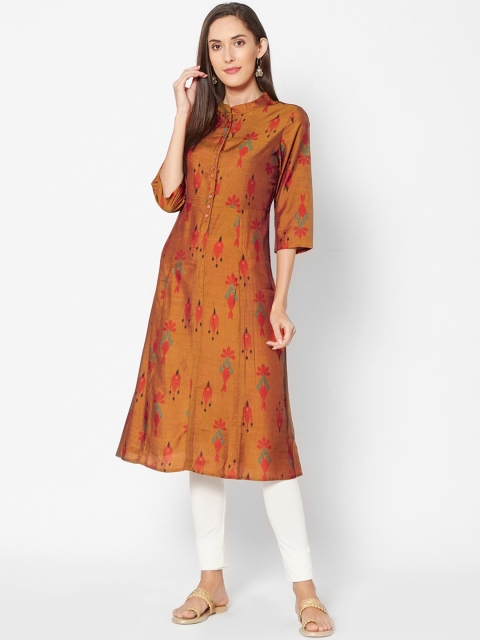 

Fusion Beats Women Mustard Yellow & Pink Ethnic Motifs Printed Kurta