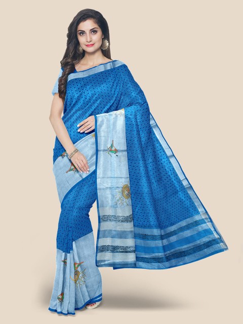 

Kalamandir Blue Solid Cotton Blend Saree