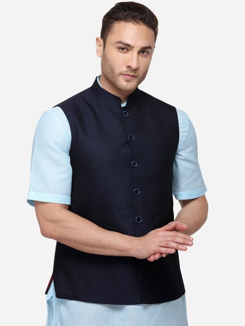 

MODI JACKET Men Navy Blue Solid Nehru Jacket