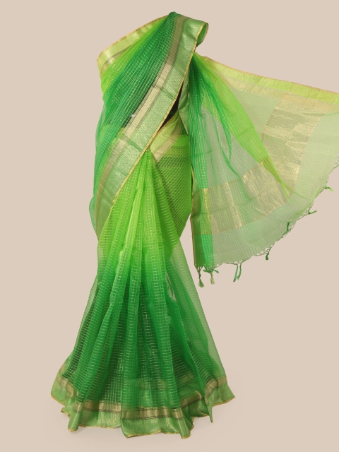 

Pothys Green Checked Pure Silk Saree