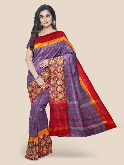 

Kalamandir Purple Printed Cotton Blend Saree