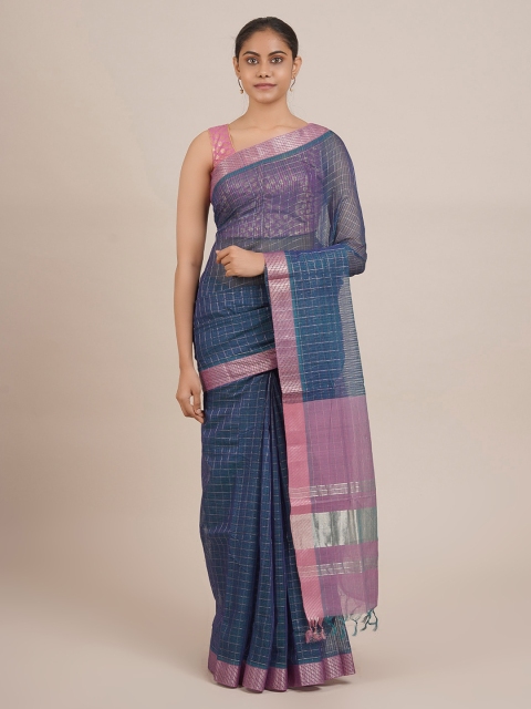 

Pothys Blue & Pink Pure Cotton Checked Mangalagiri Saree