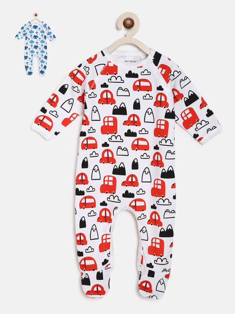 

berrytree Kids Pack Of 2 Printed Organic Cotton Sustainable Romper, Blue